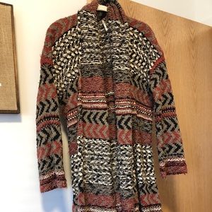 Free people printed tie sweater coat